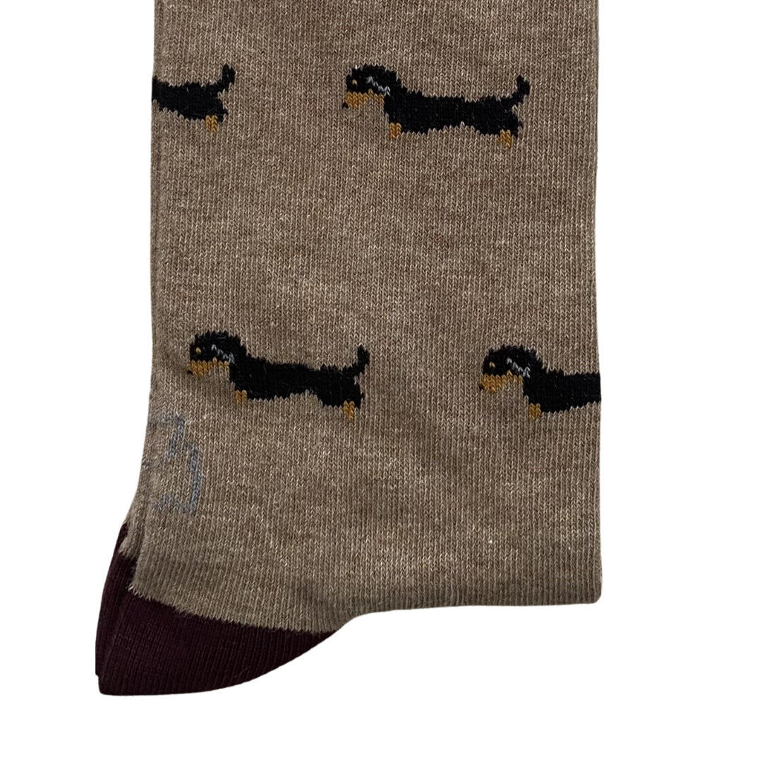 Calcetín Media Caña Hombre Kiff-Kiff – Estampado Teckel Fondo Beige | Fabricado en España