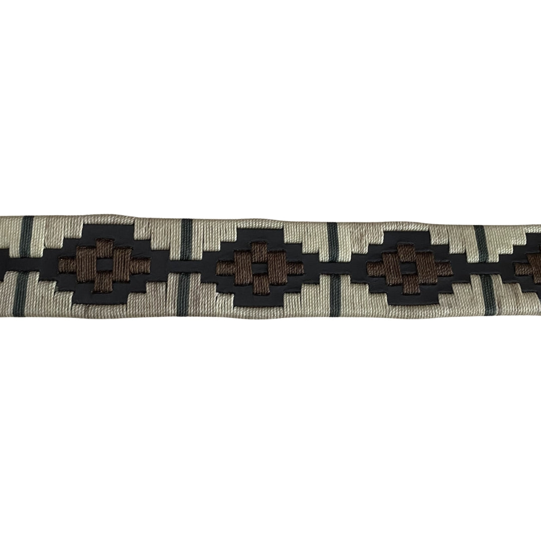 Cinturón Argentino Bordado Beige con Rombo Marrón – Piel 35mm