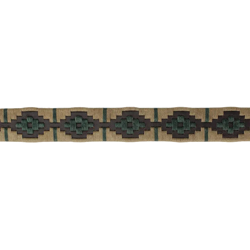 Cinturón Argentino Bordado Beige con Rombo Verde – Piel 35mm