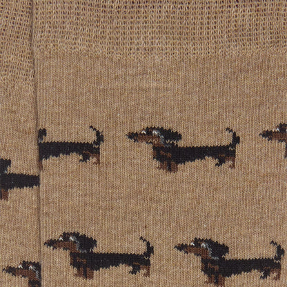 Calcetín Media Caña Mujer Kiff-Kiff – Estampado Teckel Fondo Beige | Fabricado en España