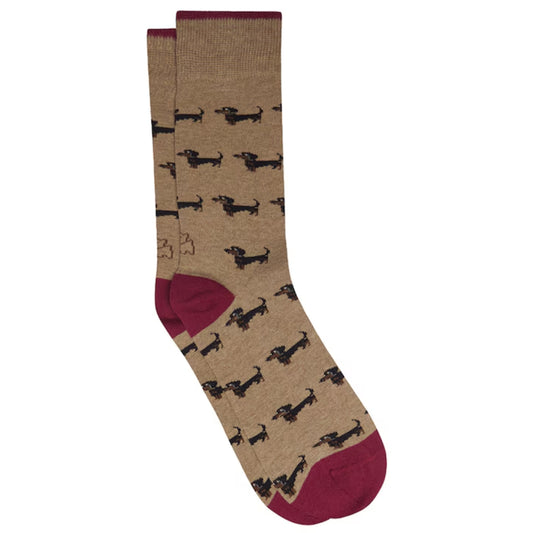 Calcetín Media Caña Mujer Kiff-Kiff – Estampado Teckel Fondo Beige | Fabricado en España