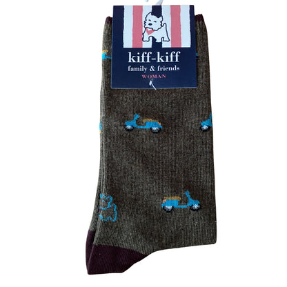 Calcetín Media Caña Mujer Kiff-Kiff – Estampado Vespa Fondo Marrón | Fabricado en España