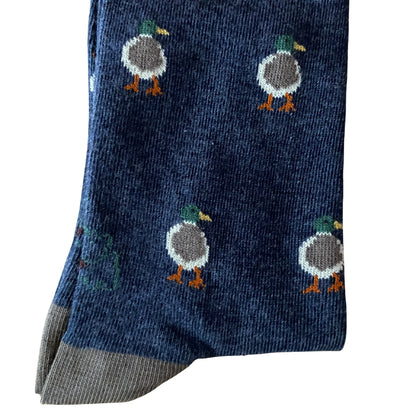 Calcetín Media Caña Mujer Kiff-Kiff – Estampado Pato Fondo Azul | Fabricado en España