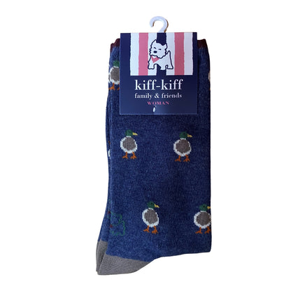 Calcetín Media Caña Mujer Kiff-Kiff – Estampado Pato Fondo Azul | Fabricado en España