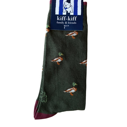Calcetín Media Caña Hombre Kiff-Kiff – Estampado Pato Fondo Verde | Fabricado en España