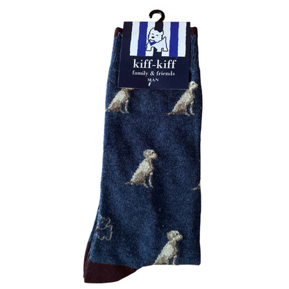 Calcetín Media Caña Hombre Kiff-Kiff – Estampado Golden Retriever Fondo Azul Jeans | Fabricado en España