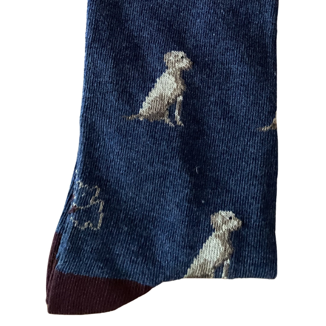 Calcetín Media Caña Hombre Kiff-Kiff – Estampado Golden Retriever Fondo Azul Jeans | Fabricado en España