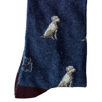 Calcetín Media Caña Hombre Kiff-Kiff – Estampado Golden Retriever Fondo Azul Jeans | Fabricado en España