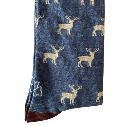 Calcetín Media Caña Hombre Kiff-Kiff – Estampado Ciervo Fondo Azul | Fabricado en España