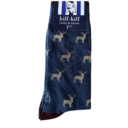 Calcetín Media Caña Hombre Kiff-Kiff – Estampado Ciervo Fondo Azul | Fabricado en España