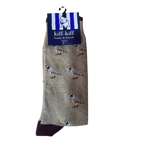 Calcetín Media Caña Hombre Kiff-Kiff – Estampado Perdiz Fondo Beige | Fabricado en España