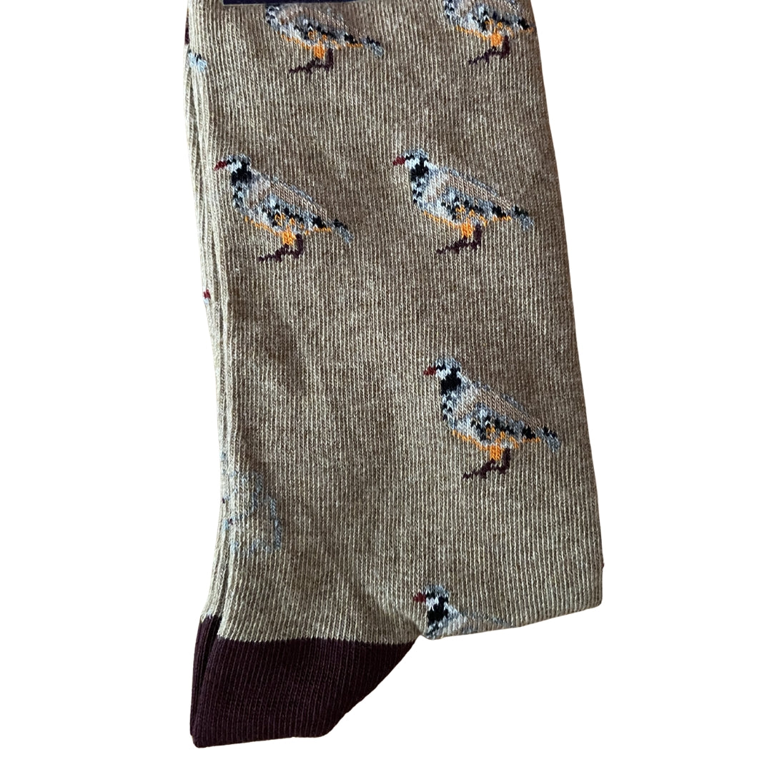 Calcetín Media Caña Hombre Kiff-Kiff – Estampado Perdiz Fondo Beige | Fabricado en España