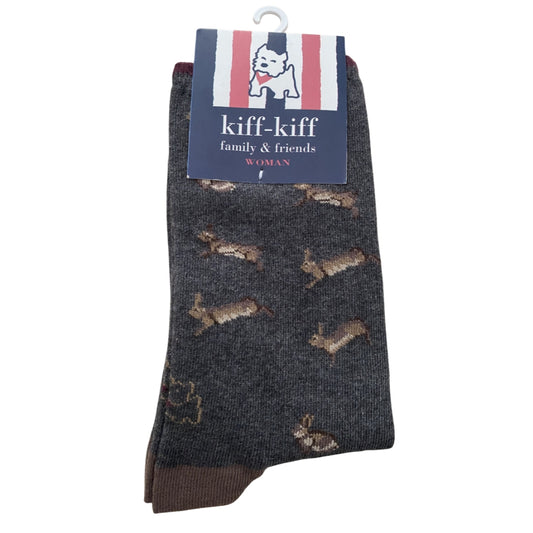 Calcetín Media Caña Mujer Kiff-Kiff – Estampado Conejos Fondo Gris | Fabricado en España