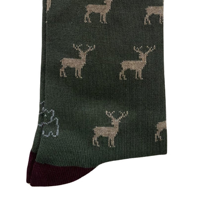 Calcetín Media Caña Hombre Kiff-Kiff – Estampado Ciervo Fondo Verde | Fabricado en España