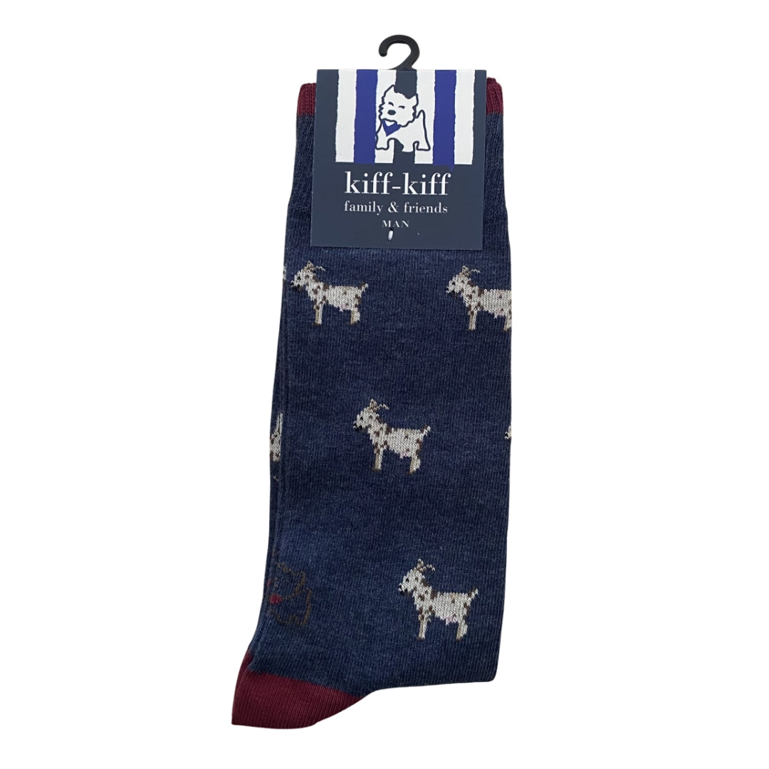 Calcetín Media Caña Hombre Kiff-Kiff – Estampado Cabra Fondo Azul Jeans | Fabricado en España