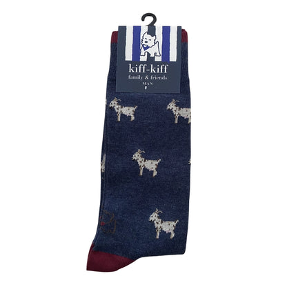 Calcetín Media Caña Hombre Kiff-Kiff – Estampado Cabra Fondo Azul Jeans | Fabricado en España