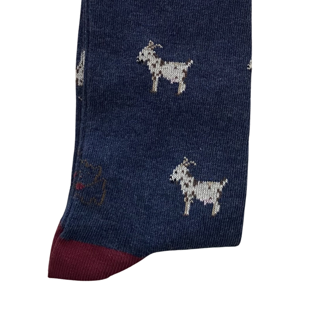 Calcetín Media Caña Hombre Kiff-Kiff – Estampado Cabra Fondo Azul Jeans | Fabricado en España