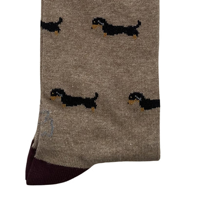 Calcetín Media Caña Hombre Kiff-Kiff – Estampado Teckel Fondo Beige | Fabricado en España