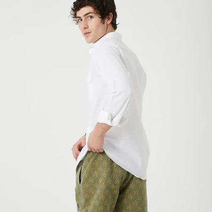 Camisa Sahariana Lino y Algodón Blanca – 4 Bolsillos Manga Larga | Verano