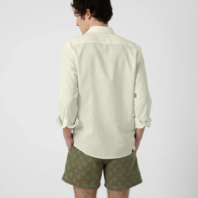 Camisa Tipo  Sahariana en Mezcla de Lino y Algodón Beige