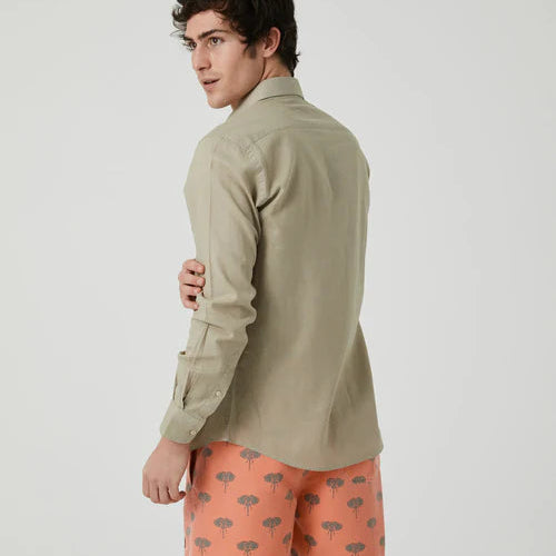 Camisa Sahariana Lino y Algodón Kaki – 4 Bolsillos Manga Larga | Verano