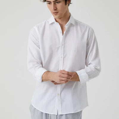 Camisa Lino y Algodón Hombre Kiff-Kiff – Blanca, Cuello Camisero | Verano
