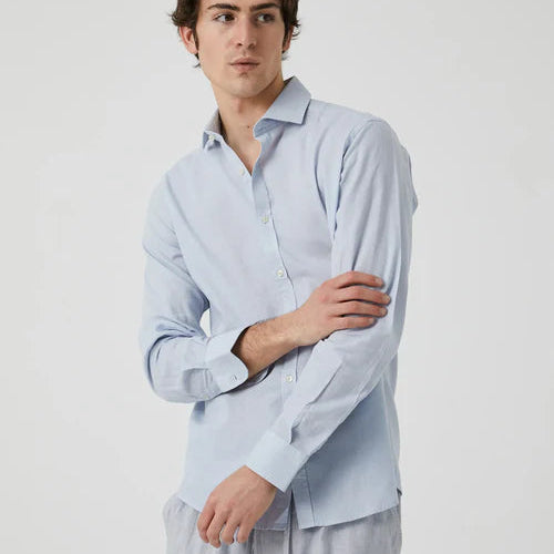 Camisa Lino y Algodón Hombre Kiff-Kiff – Estilo Casual Azul Claro | Tallas S a XL