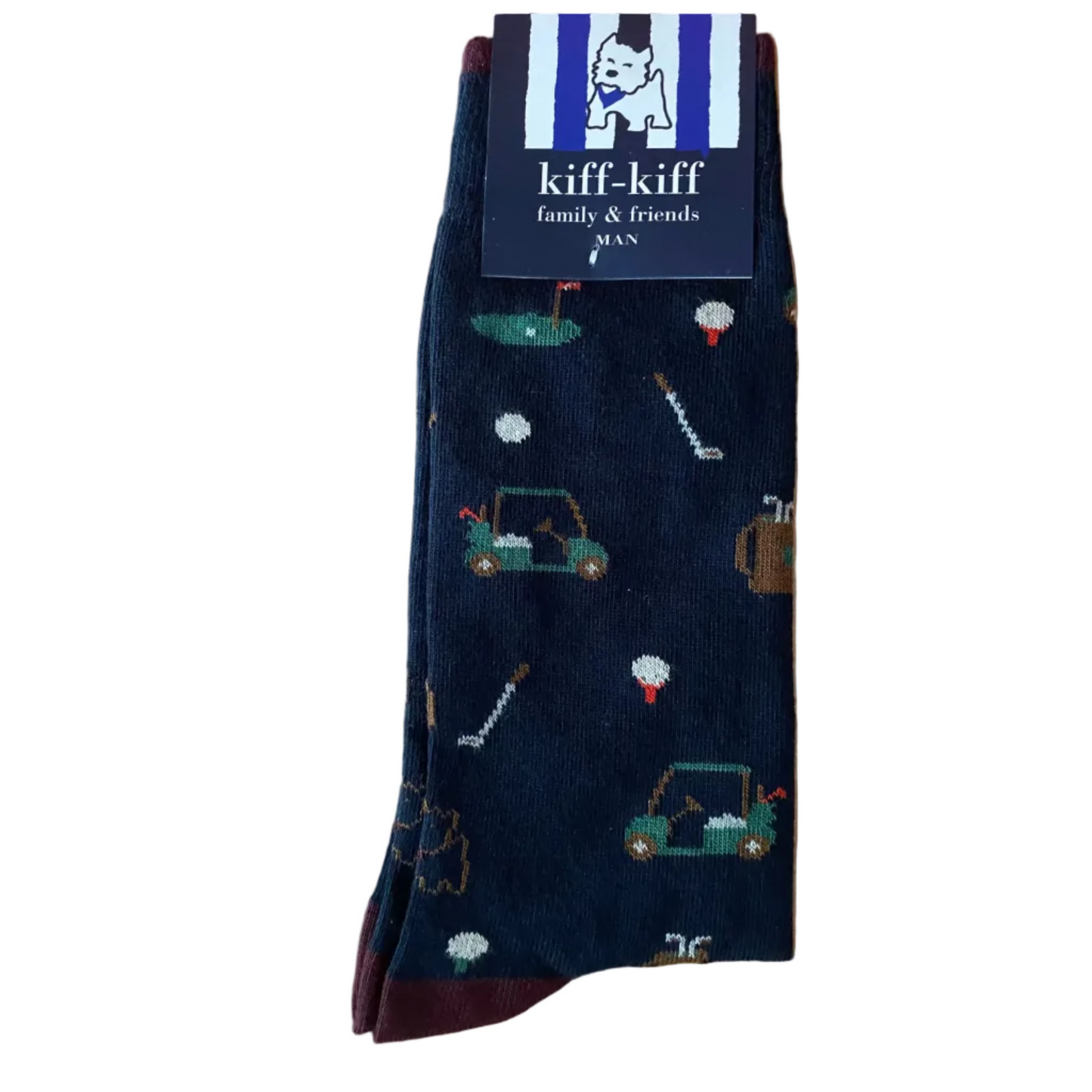 Calcetín Media Caña Hombre Kiff-Kiff – Estampado Golf Fondo Azul | Fabricado en España
