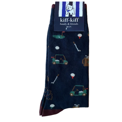 Calcetín Media Caña Hombre Kiff-Kiff – Estampado Golf Fondo Azul | Fabricado en España
