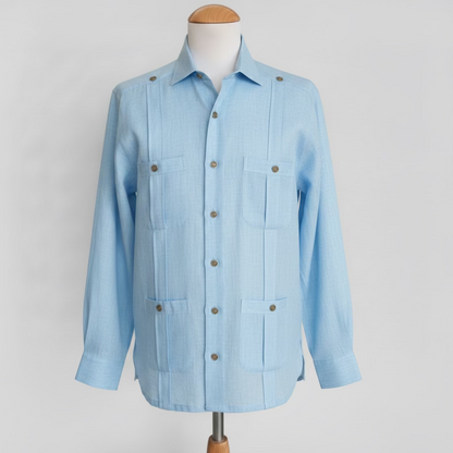 Guayabera de Lino 100% My Scootter Celeste | Hombre Campo y Ciudad (Copia)