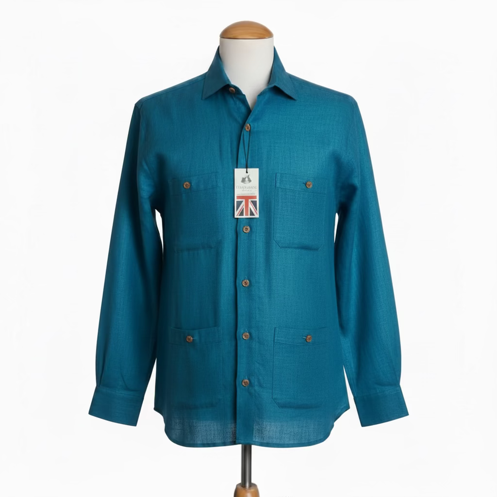 Guayabera de Lino 100% My Scootter Turqueza | Hombre Campo y Ciudad