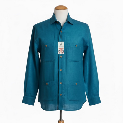 Guayabera de Lino 100% My Scootter Turqueza | Hombre Campo y Ciudad