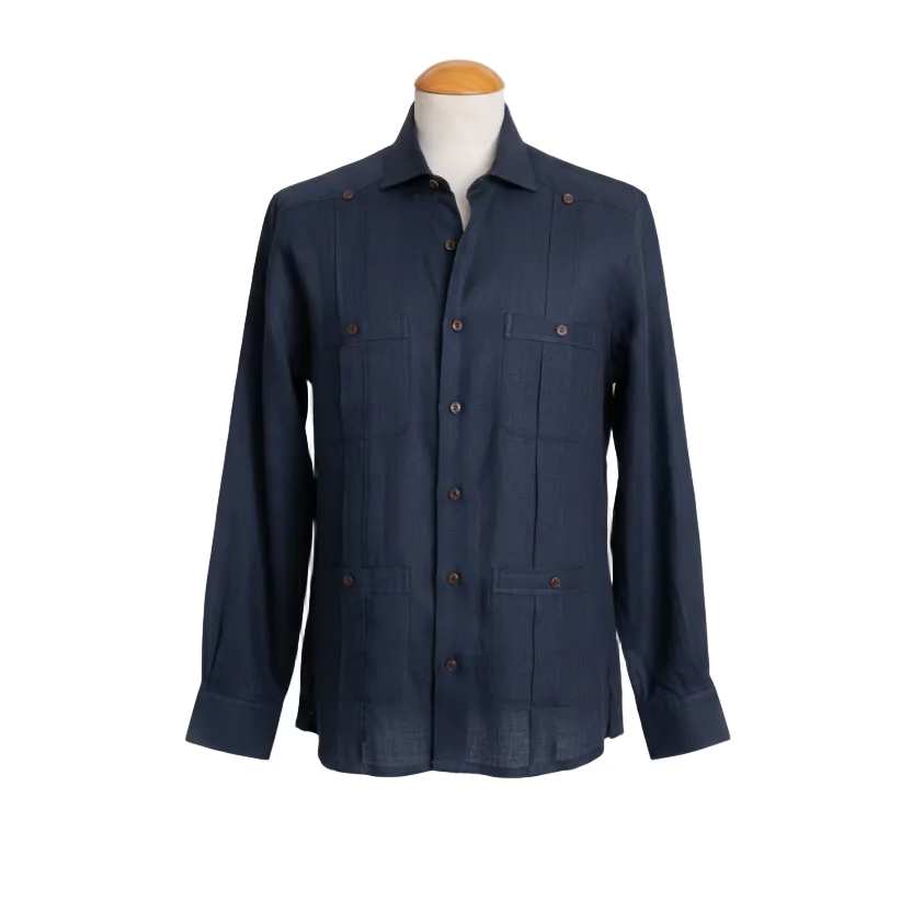 Guayabera de Lino 100% My Scootter Azul Marino | Hombre Campo y Ciudad
