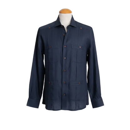 Guayabera de Lino 100% My Scootter Azul Marino | Hombre Campo y Ciudad