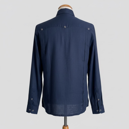Guayabera de Lino 100% My Scootter Azul Marino | Hombre Campo y Ciudad