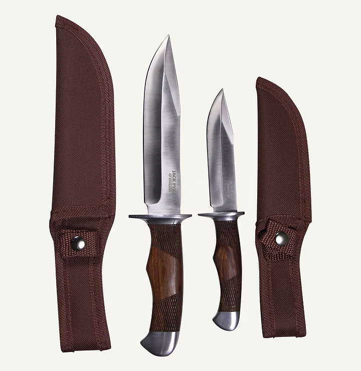 Juego Cuchillos Cazador Jack Pyke – 2 Hojas Acero Inoxidable, Mangos Palisandro, Fundas Nailon