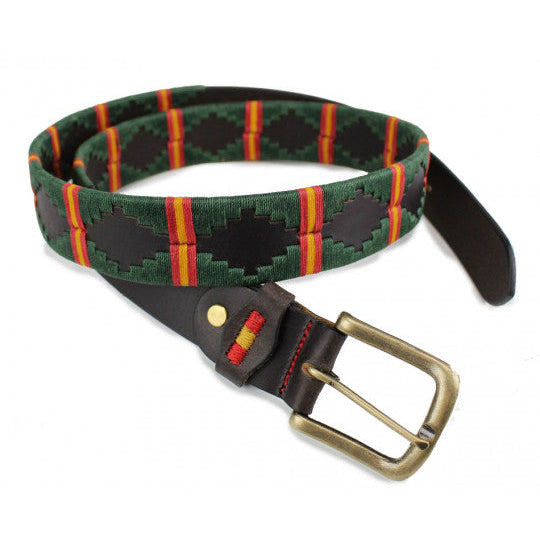 Cinturón Argentino Bordado Verde con Bandera de España – Piel 35mm
