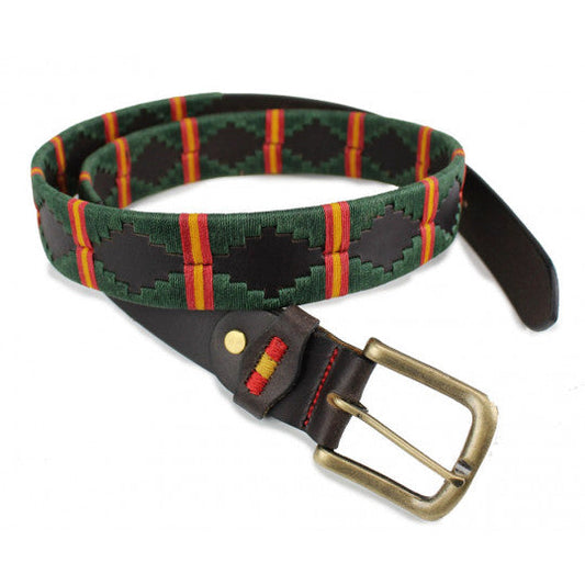 Cinturón Argentino Bordado Verde con Bandera de España – Piel 35mm