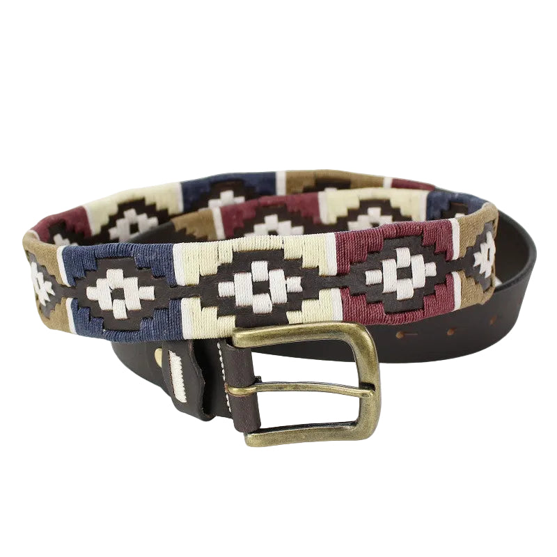 Cinturón Argentino Bordado Burdeo, Blanco, Azul y Beige – Piel 35mm