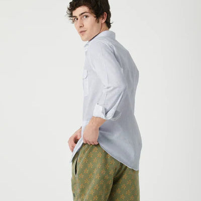 Camisa Sahariana Lino y Algodón Celeste – 4 Bolsillos Manga Larga | Verano